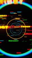 Abstract spiral with days of the week in neon colors on a dark background video