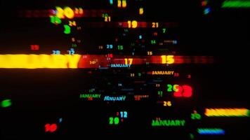 January Calendar Dates in Vibrant Motion on Black Background video