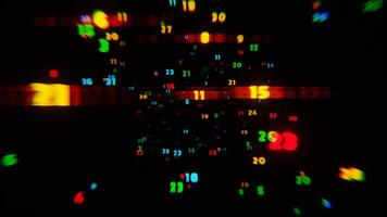 A colorful array of numbers is shown in a dark room video