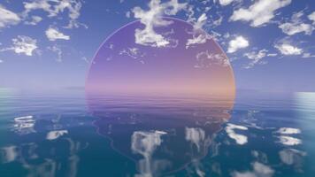 A purple egg floating in the ocean with clouds and sky video