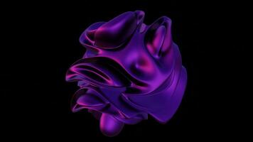 Abstract 3D Fluid Shape with Glossy Black Surface on a Purple Background video