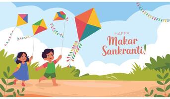 Kite-Flying Celebration A Festive Flat of Makar Sankranti vector