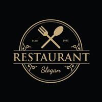 Vintage Retro Ornament Design with Typography Logo of Restaurant, complete with Simple yet Elegant Spoon and Fork Lines Dark Background Illustration vector