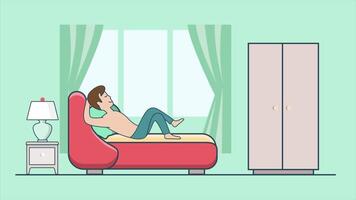 2D Animation of a Man Relaxing in Bed with a Phone on the Table, Comfortable and Calm Home Environment video