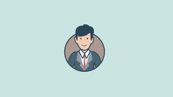 A cartoon man in a suit and tie, shown in profile, animated with a confident and professional stance. video