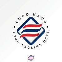 Logo design graphic concept creative premium stock image graphic three swoosh wave initial E font square connect monogram typography sport tech vector