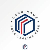 Logo design graphic concept creative premium stock image graphic three lines arrow 3D initial E font hexagon connect monogram typography sport vector