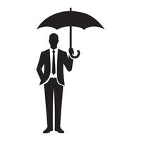 Businessman Silhouette Standing Under an Umbrella Protection and Security vector