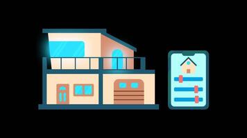 animation of smart house controlled by mobile phone. Suitable for technology and internet content. 2d animation 4k. transparent background video