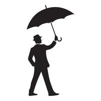 Silhouette of a Man in a Hat Walking with Umbrella vector