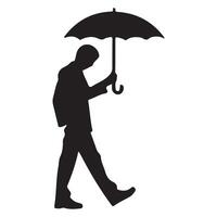 Silhouette Illustration of a Man Walking with an Umbrella vector