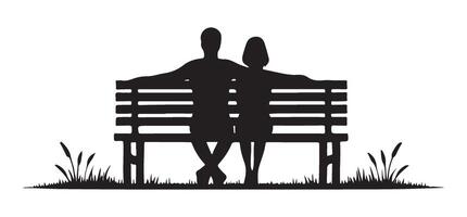 Silhouette of a Couple Relaxing on a Park Bench vector