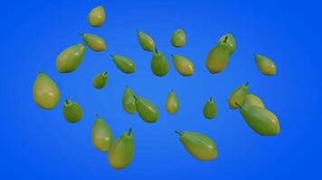 3D animation of a rotating cloud-like papaya on a blue gradient background, complemented with a black and white luma matte video