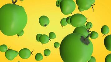 3D animation of falling coconuts with a yellow gradient background in vertical view video