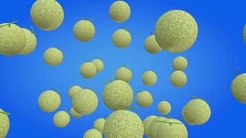 3D animation of a rotating cloud-like melon on a blue gradient background, complemented with a black and white luma matte video