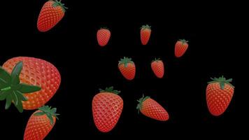 3D animation of a rotating cloud-like strawberry on black background, complemented with a black and white luma matte video