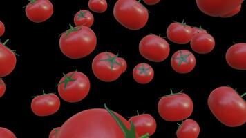3D animation of a rotating cloud-like tomato on black background, complemented with a black and white luma matte video