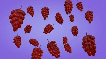 3D animation of a rotating grape cloud on a purple gradient background, using a luma matte black and white video
