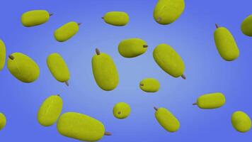 3D animation of a rotating cloud-like jackfruit on a purple gradient background, complemented with a black and white luma matte video