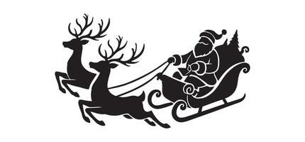 Santa Claus in His Sleigh with Two Reindeer Silhouette vector
