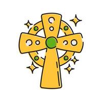 Celtic Cross Illustration, A traditional Irish cross with intricate patterns and shamrock elements. vector