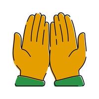 Two hands raised in prayer, symbolizing devotion and connection to Allah. vector