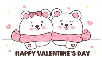 Couple polar bear kawaii winter animal valentines day vector