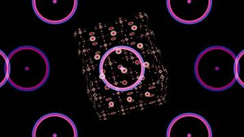 Neon cube kaleidoscope pattern on a black background in a seamless loop. video