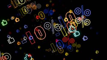 Neon 10 off text on a black background in a seamless loop. video
