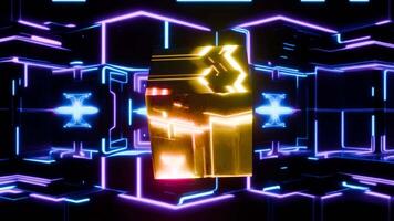 Flying neon cube in a seamless loop. video