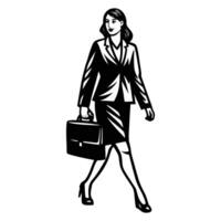 A silhouette of a professional woman walking confidently, carrying a briefcase and wearing a sharp blazer vector
