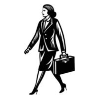 A silhouette of a professional woman walking confidently, carrying a briefcase and wearing a sharp blazer vector