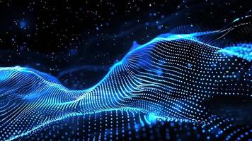 A futuristic digital landscape featuring glowing blue wave patterns composed of dots and lines. video