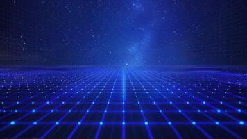A mesmerizing digital landscape featuring a grid of glowing blue lights, creating an immersive and futuristic atmosphere. video