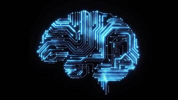 Digital brain illustration featuring blue circuit patterns, symbolizing technology, intelligence, and innovation. video