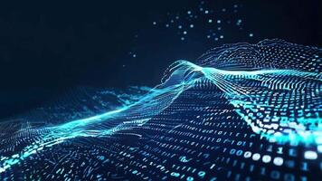 Abstract digital waves and binary data creating a futuristic and dynamic technology background for various applications. video