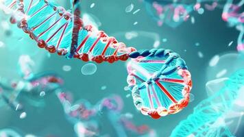 Close-up view of vibrant DNA strands illustrating genetic structure and molecular biology concepts in a digital setting. video
