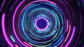 A vibrant, abstract tunnel of light featuring dynamic blue and pink neon patterns, creating a sense of depth and motion. video