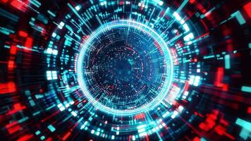 Dynamic digital abstract background showcasing vibrant hues of blue and red, representing futuristic technology and data flow. video