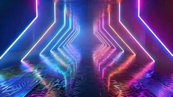 Futuristic corridor illuminated by vibrant neon lights in blue and pink, creating a captivating, immersive atmosphere. video