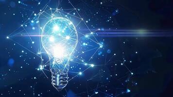 An illuminated light bulb glowing amidst a web of interconnected particles, symbolizing creativity and innovation in digital design. video