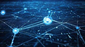 Abstract digital network with glowing connections and nodes representing data exchange and technology innovation. video