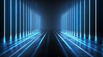 Futuristic scene with glowing blue lines creating dynamic visual paths in a dark space, perfect for technology and sci-fi themes. video