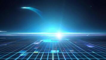 A digital landscape with glowing blue lines, representing technology, innovation, and futuristic design in a grid format. video