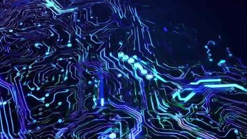 futurista digital o circuito borda com brilhando azul linhas e intrincado padrões, representando avançado tecnologia e conectividade. video