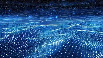 A mesmerizing digital landscape showcasing flowing waves of blue light and dots, evoking a sense of tranquility and innovation. video