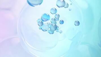 A serene composition of clear water bubbles floating in a soft blue backdrop, ideal for freshness and purity themes. video