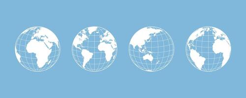 Globe planet set. Earth continents silhouette. World globe maps set. Earth globe icons vector