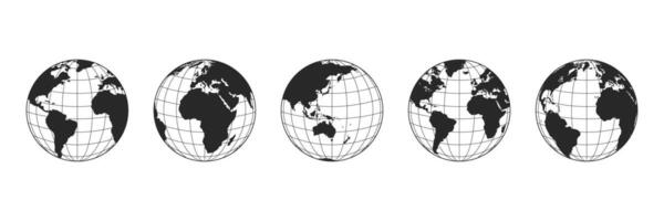 World globe maps set. World icon flat set. Earth icons. Europe, Asia, America, and Oceania globe maps. Earth globe icon Set. vector