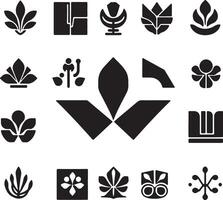 A set of black and white symbols for various plants vector